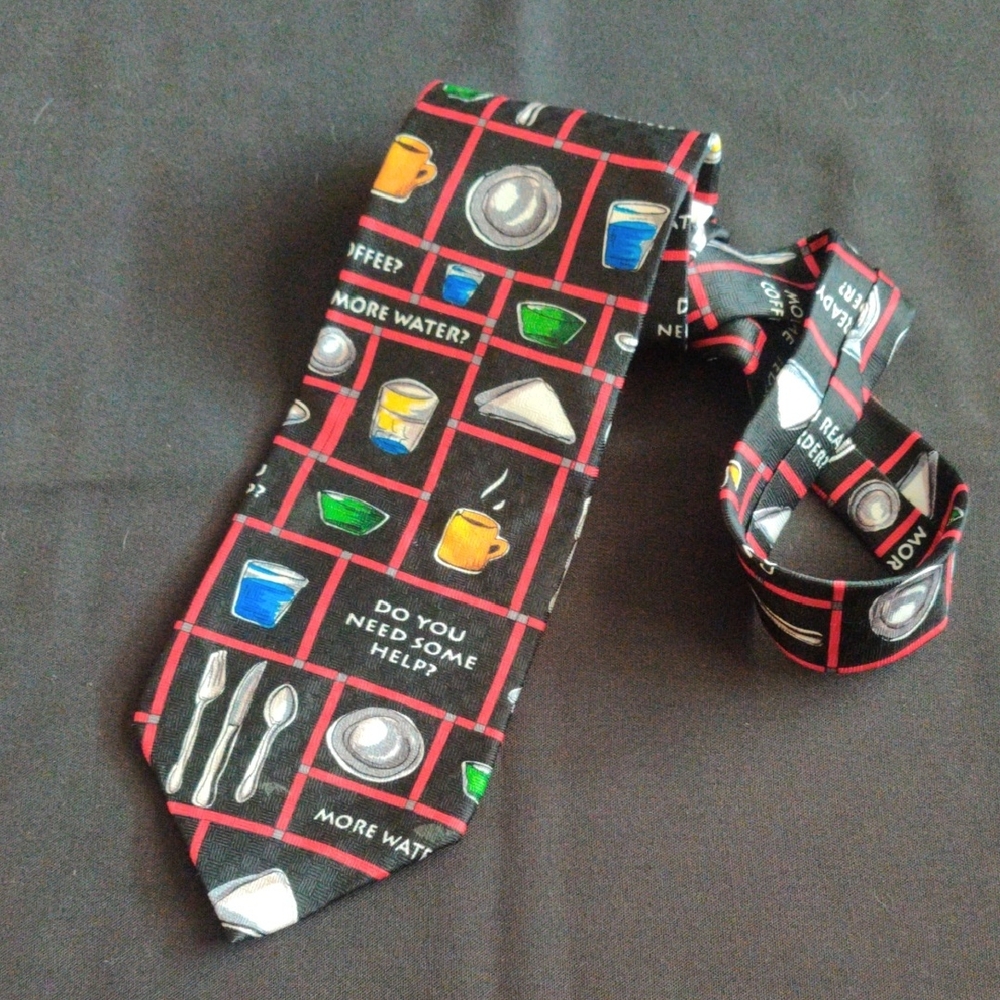 Vintage RM Style Colorful Waitress Waiter Necktie 1996 Ralph Marlin & Co